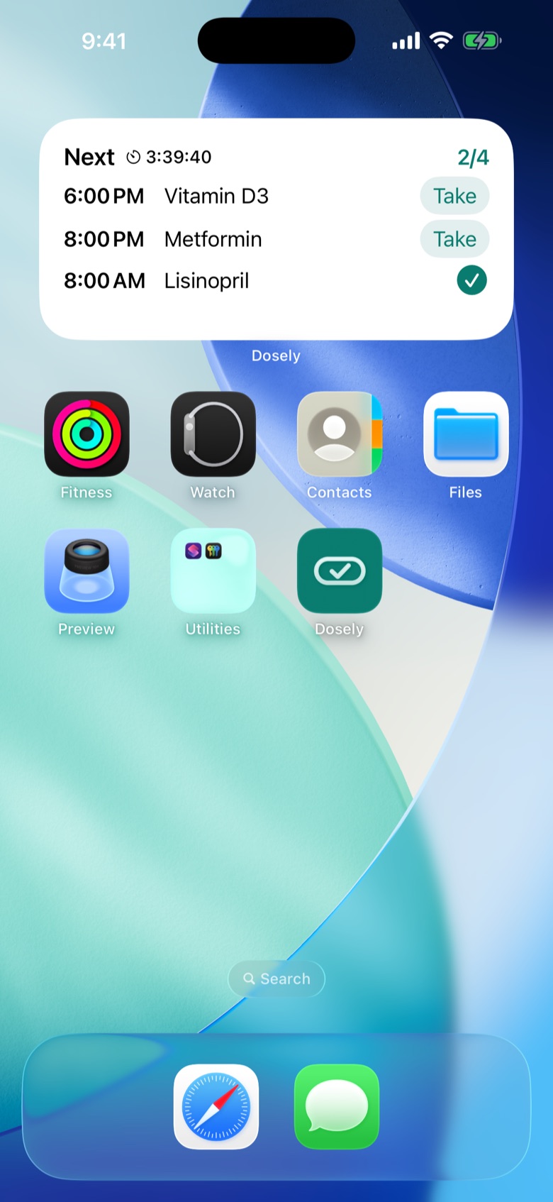 Tendbell widget on the iPhone Home Screen